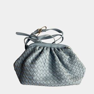 Light Blue Woven Crossbody / Clutch Bag Gold Hardware